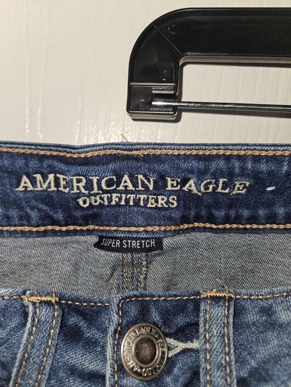 American Eagle Outfitters Dark Blue Denim Mini Skirt with Light Pink Embroidery - Picture 7 of 8